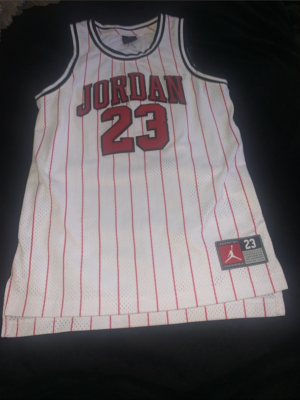 Jordan White Red Pinstripe 23 Basketball Jersey